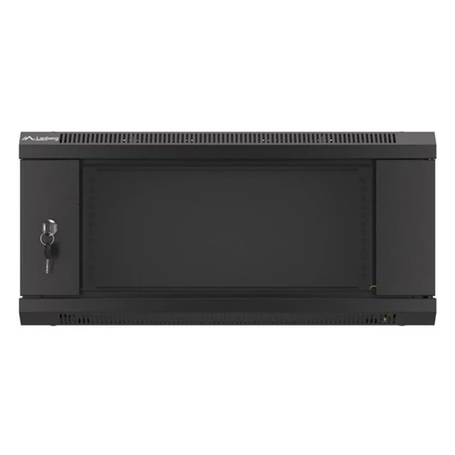 Lanberg WF01-6404-10B 19" 4U SZÉL:600 MÉLY:450 MAG:290 lapraszerelt üvegajtós fekete fali rack szekrény