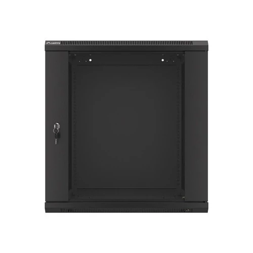 Lanberg WF01-6612-10B 19" 12U SZÉL:600 MÉLY:600 MAG:640 lapraszerelt üvegajtós fekete fali rack szekrény