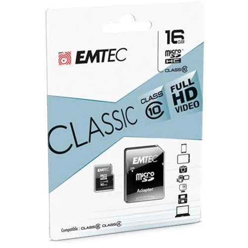 Memóriakártya, microSDHC, 16GB, CL10, 20/12 MB/s, adapter, EMTEC 