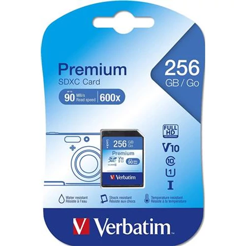 Memóriakártya, microSDXC, 256GB CL10/U1, 90/10 MB/s, adapter, VERBATIM 