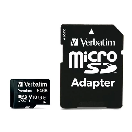 Memóriakártya, microSDXC, 64GB, CL10/U1, 90/10 MB/s, adapter, VERBATIM 