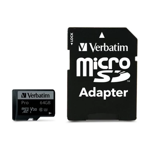 Memóriakártya, microSDXC, 64GB, CL10/U3, 90/45 MB/s, adapter, VERBATIM 