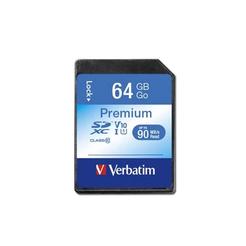 Memóriakártya, SDXC, 64GB, CL10/U1, 90/10 MB/s, VERBATIM 