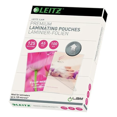 Meleglamináló fólia, 125mikron, A5, fényes, UDT technológiával, LEITZ 