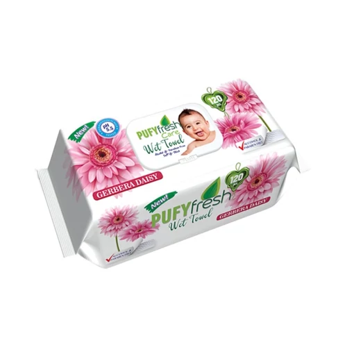 Nedves törlőkendő 120 lap/cs Pufy Fresh
