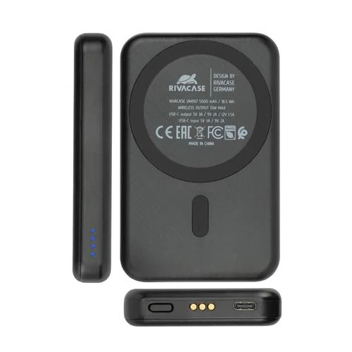 Töltőállomás, vezeték nélküli, mágneses, 5000mAh, RIVACASE 