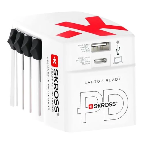 SKROSS 1.302333 World 65W USB-A/USB-C fehér világutazó adapter + Type-C kábel