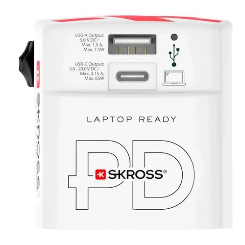 SKROSS 1.302333 World 65W USB-A/USB-C fehér világutazó adapter + Type-C kábel