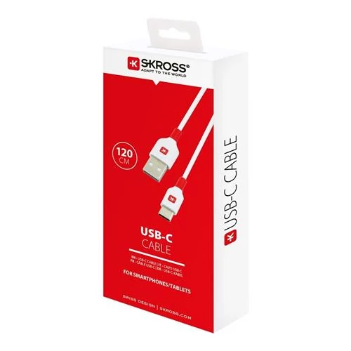 Töltőkábel, USB-A/USB-C, 1,2m, SKROSS, fehér