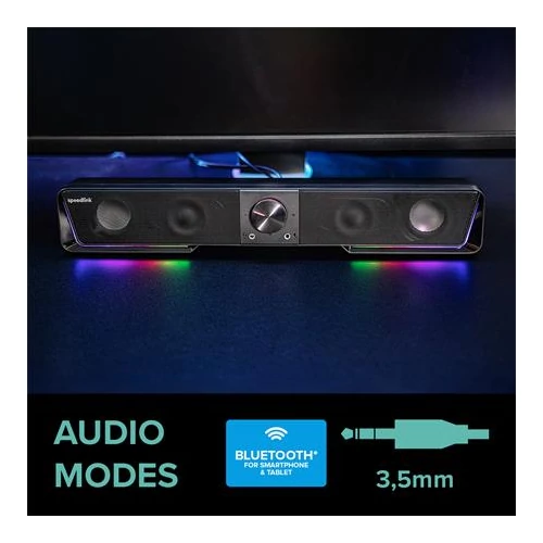 Hangszóró, 12W, 2x3.5 mm jack + USB-A, SPEEDLINK 