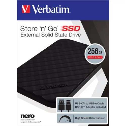 SSD (külső memória), 256GB, USB 3.2 VERBATIM 