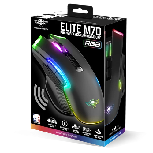 Spirit of Gamer ELITE-M70 4800DPI fekete vezeték nélküli gamer egér