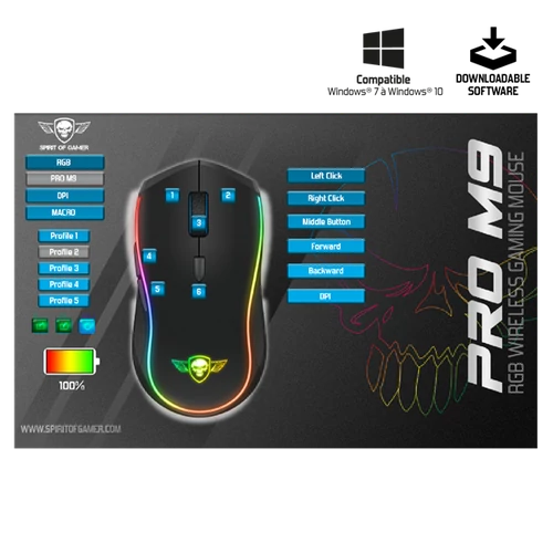 Spirit of Gamer PRO-M9 4200DPI fekete vezeték nélküli gamer egér