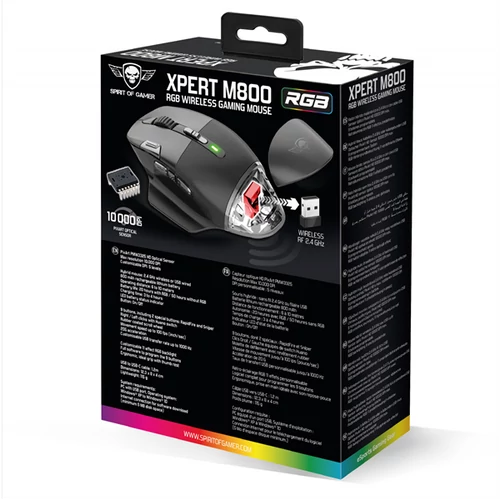 Spirit of Gamer XPERT-M800 10 000DPI vezeték nélküli fekete gamer egér