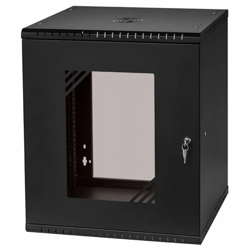 Stalflex RC19-12U-450GB 19" 12U 450 mm mély lapra szerelt fekete üveg ajtós fali rack szekrény
