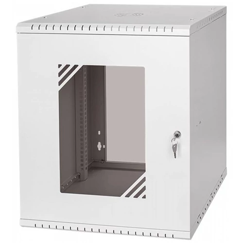 Stalflex RC19-12U-450GG 19" 12U 450 mm mély lapra szerelt szürke üveg ajtós fali rack szekrény