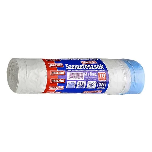 Mazzini húzófüles 70 l/64x70 cm/15 mikr. fehér 15 db/roll háztartási szemeteszsák