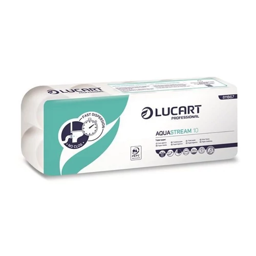 Toalettpapír 2 rétegű 200 lap/tekercs hófehér 10 tekercs/csomag Aquastream 10 Lucart_811B67J