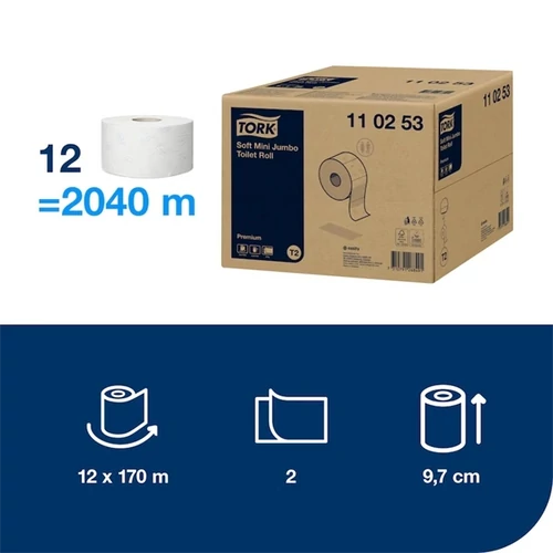 Toalettpapír, T2 rendszer, 12tek/krt, 2rétegű, 18,8cm átmérő, Premium, TORK 