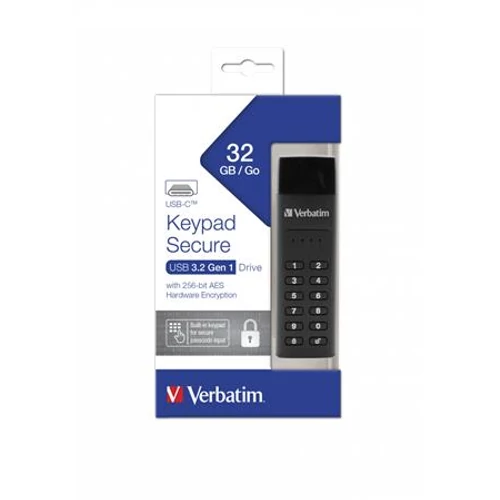 Pendrive, 32GB ,USB-C (USB 3.2), titkosítás, 160/130Mb/s, VERBATIM 