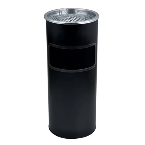 Kültéri szemetes, fém, tűzálló, kivehető hamutartóval, fekete, 25x58 cm