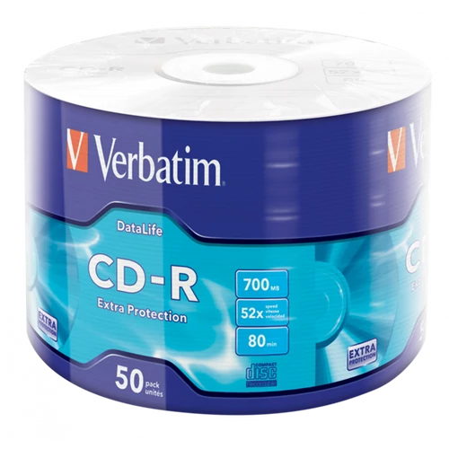 CD-R lemez, 700MB, 52x, 50 db, zsugor csomagolás, VERBATIM 