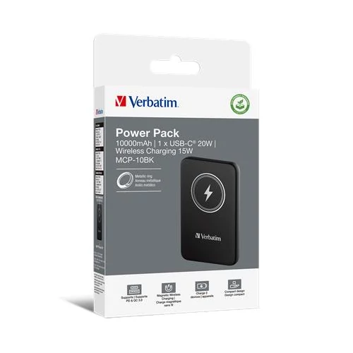 Power bank, mágneses (vezeték nélküli), 10.000mAh, VERBATIM 