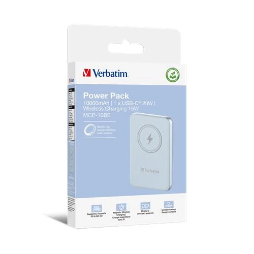 Power bank, mágneses (vezeték nélküli), 10.000mAh, VERBATIM 