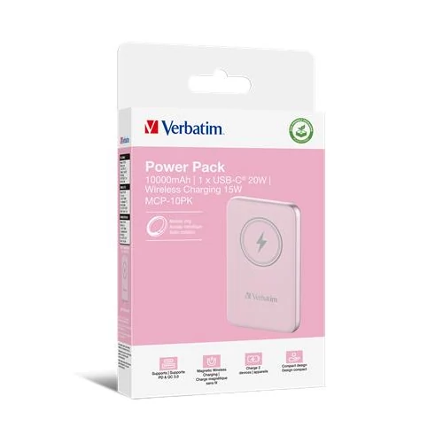 Power bank, mágneses (vezeték nélküli), 10.000mAh, VERBATIM 