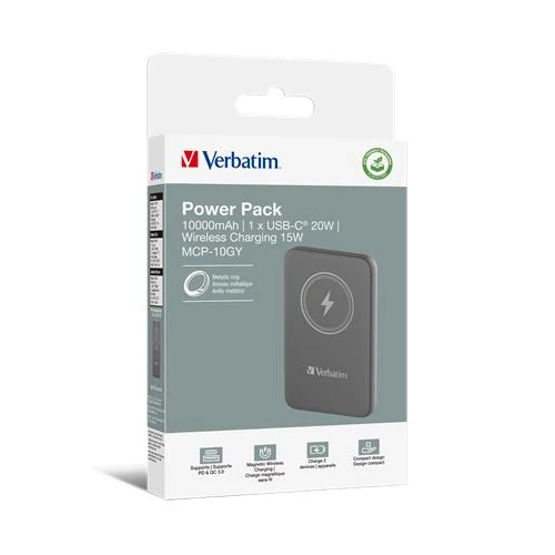 Power bank, mágneses (vezeték nélküli), 10.000 mAh, VERBATIM 