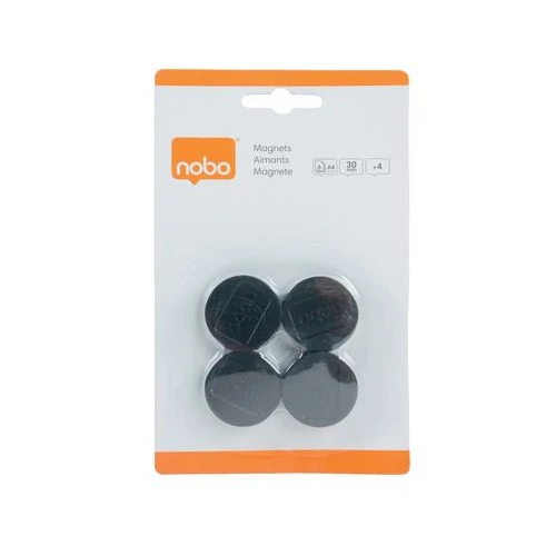 Korong mágnes, fehértáblához, 30 mm, 4 db, NOBO, fekete