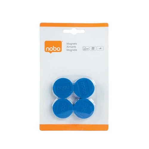 Korong mágnes, fehértáblához, 30 mm, 4 db, NOBO, kék