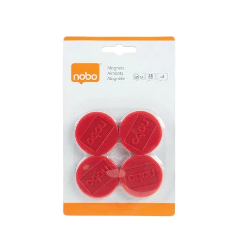 Korong mágnes, fehértáblához, 38 mm, 4 db, NOBO, piros