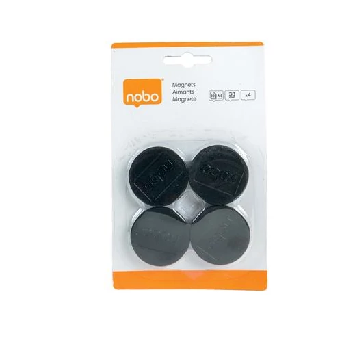 Korong mágnes, fehértáblához, 38 mm, 4 db, NOBO, fekete