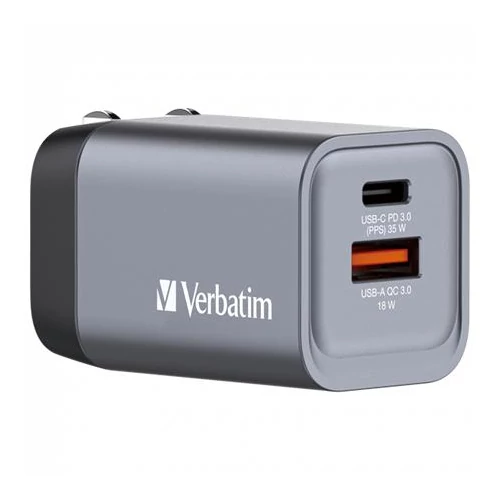 Hálózati töltő, 1xUSB-C PD (35W), USB-A QC 3.0, EU/UK/US, GaN, VERBATIM