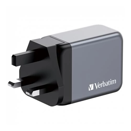 Hálózati töltő, 2xUSB-C PD (65W), USB-A QC 3.0, EU/UK/US, GaN, VERBATIM