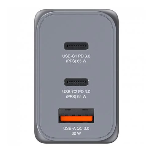 Hálózati töltő, 2xUSB-C PD (65W), USB-A QC 3.0, EU/UK/US, GaN, VERBATIM