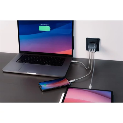 Hálózati töltő, 2xUSB-C PD (65W), USB-A QC 3.0, EU/UK/US, GaN, VERBATIM