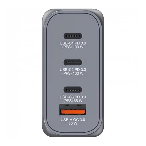 Hálózati töltő, 2xUSB-C PD (100W), USB-C PD (65W), USB-A QC 3.0, EU/UK/US, GaN, VERBATIM