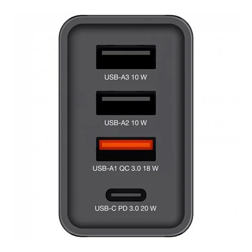 Hálózati töltő, 1xUSB-C PD (20W), USB-A QC 3.0, 2xUSB-A (10W), VERBATIM, fekete