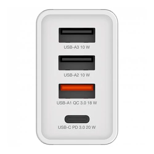 Hálózati töltő, 1xUSB-C PD (20W), USB-A QC 3.0, 2xUSB-A (10W), VERBATIM, fehér
