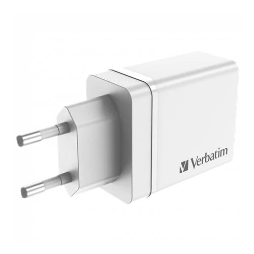 Hálózati töltő, 1xUSB-C PD (20W), USB-A QC 3.0, 2xUSB-A (10W), VERBATIM, fehér