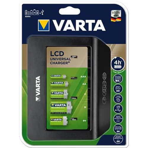 Elemtöltő, univerzális AA/AAA/C/D/9V, LCD kijelző, VARTA 