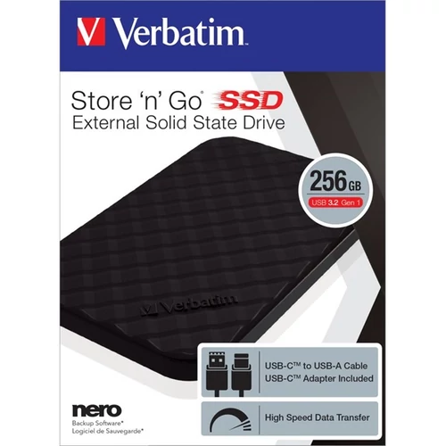 SSD (külső memória), 256GB, USB 3.2 VERBATIM 
