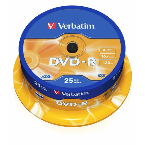 VERBATIM DVDV-16B25PP DVD-R cake box nyomtatható DVD lemez 25db/csomag