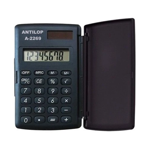 Zsebszámológép 8 digit fedeles napelemes gumírozott gombokkal A-2269 Antilop