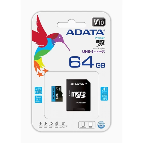 ADATA 64GB microSDXC Premier Class 10 UHS-I V10 A1 + adapterrel