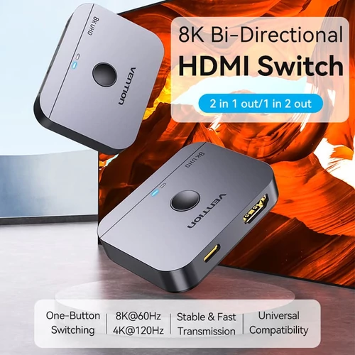 SWITCHER HDMI (8K, 2-Portos kétirányú, szürke) , Vention