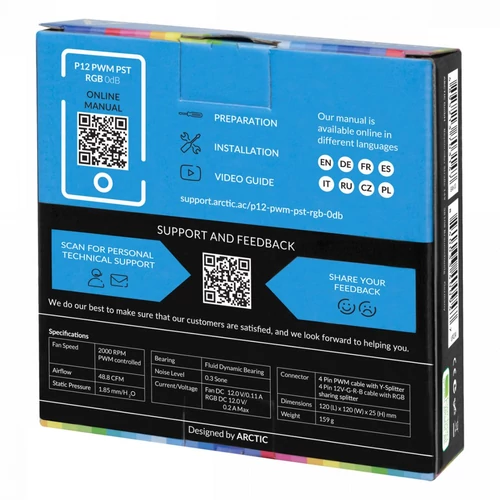 Arctic P12 PWM PST RGB 0dB Black 3db Value Pack with Controller