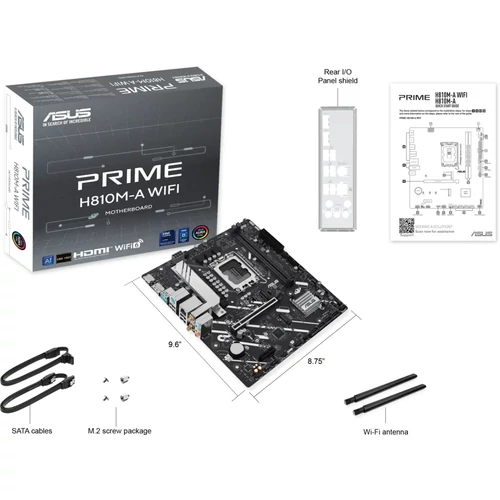 Asus Alaplap - Intel PRIME H810M-A WIFI s1851 (B860, 2xDDR5 6400+MHz, 4xSATA3, 2xM.2, HDMI+DP)